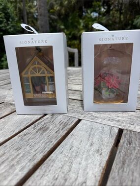 Hallmark Signature Holiday Green Gold and Pink Ornaments (Set of 2)